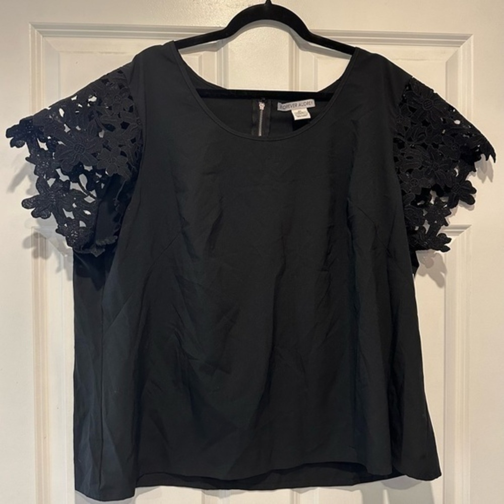 Forever Audrey Black Lace Short Sleeve Top